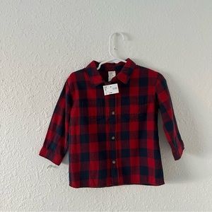 NEW! H&M Navy & Red Flannel Button Up Boys Size 12 Months